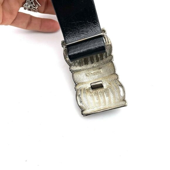 Paquette Women\'s Belt Gold Tone Buckle Clasp Hook Closure Black Leather Strap